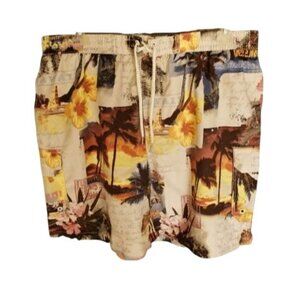 Caribbean Joe Mens XXL Swim Trunks Hawaiian Tropical Mesh Lining Pockets Swimwea